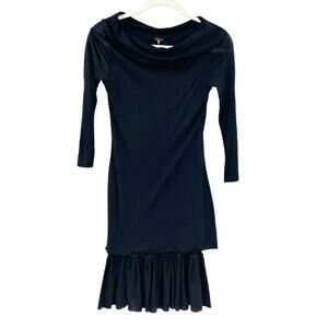 Free People Wednesdaycore Goth Wool Blend Ruffle 3/4 Sleeve Sweater Dress Size 0